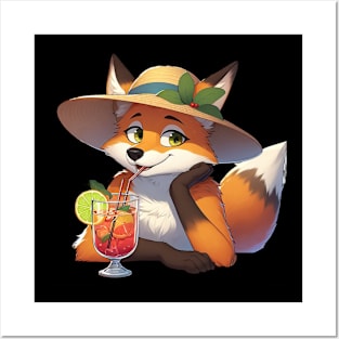 A fox drinking a cocktail AI Posters and Art